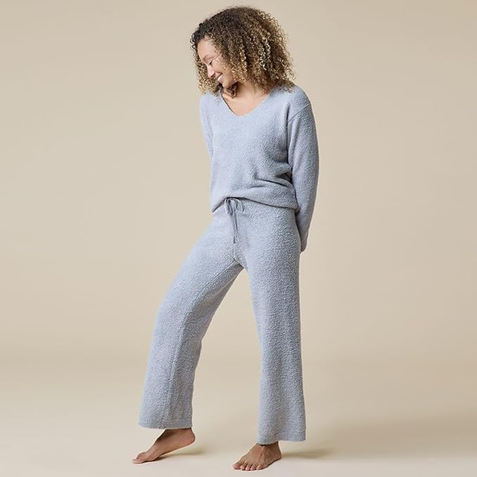 Softies Marshmallow V Neck Lounge Set for Women Ultra Soft 2 Piece Loungewear with Relaxed Top and Straight Leg Pants