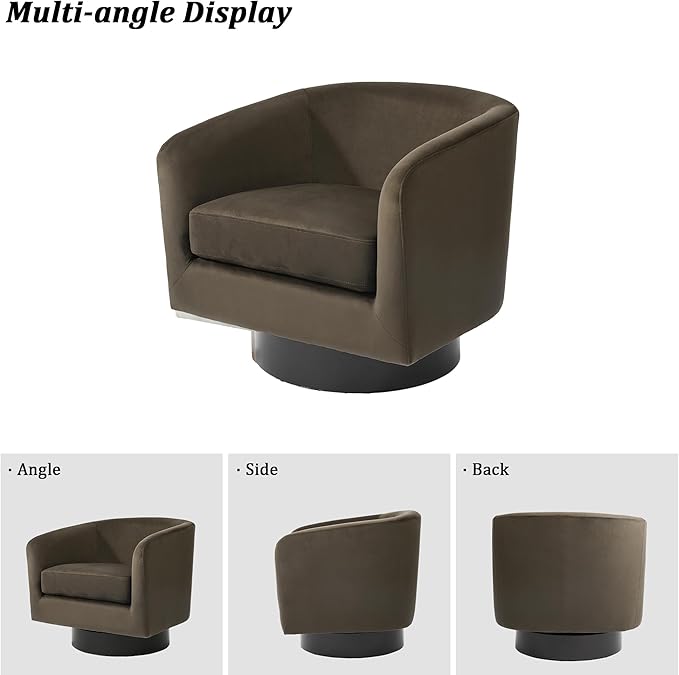 Swivel Barrel Chair, Modern Round PU Leather Accent Armchair for Living Room, Bedroom, Oversized Comfy Club Reading Chairs for Adults (Velvet Coffee, Set of 2)