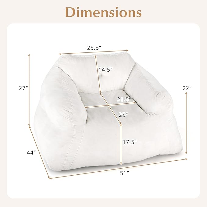 GOFLAME Bean Bag Chair for Adults, Giant Beanbag Chair with Soft Velvet Cover, Sponge Filling & Non-Slip Base, Lazy Floor Sofa for Living Room, Bedroom, Reading Room, Beige