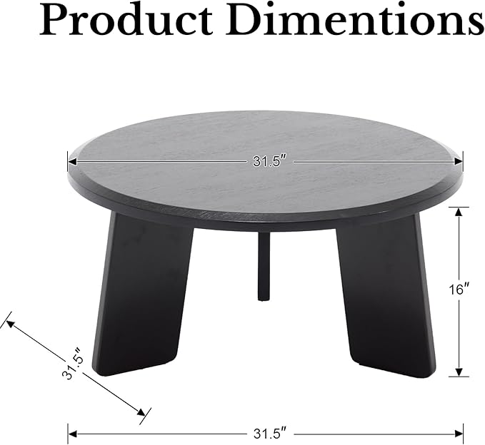 Janoray Modern Wood Coffee Table Small Desk Farmhouse Round Coffee Table Floor Table Couch Table Easy Assembly for Living Room/Office/Reception/Sofa Couch End, Black