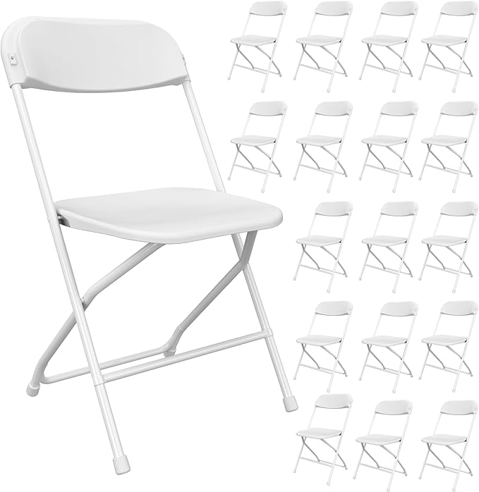 18 Pack White Folding Chairs, Portable Party Chairs, Plastic Folding Chair,Stackable Commercial Seats with Steel Frame for Office Wedding Party Patio Dinning Events, 350lbs Capacity