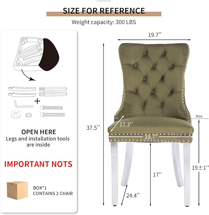YeahFurn Mid Century Modern Dining Chairs Set of 2, Olive Velvet Upholstered Tufted Back, Kitchen & Dining Room Chairs, Brushed Silver Metal Legs, Nailhead Trim, Sillas para Comedor (Olive, 2 Pcs)