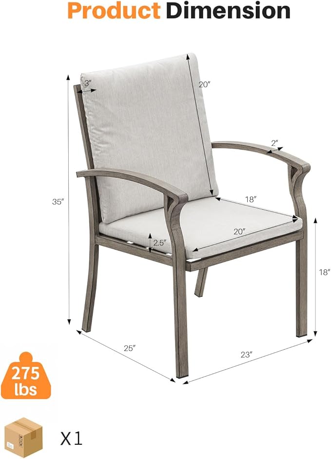 SEEHILL Patio Dining Chairs Set of 4, Aluminum Outdoor Dining Chairs with Thick Cushion, Patio Outdoor Chair Set for Table, Patio Chair Furniture Set for Deck, Backyard, Garden, Pool, Limed Oak