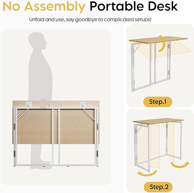 Folding Desk - 31.5" Wood Top Foldable Desk for Small Spaces | No Assembly Required Compact Desk for Home Office, Writing, and Study