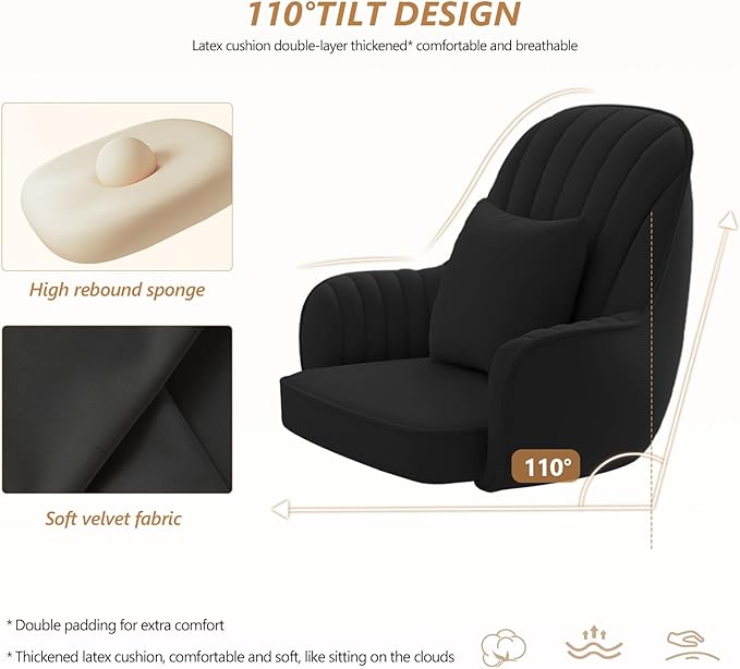 WXJHL Home Office Chair Velvet Vanity Chairs Cute Makeup Desk Chair with Wheels Mid Back Computer Chairs Height Adjustable Small Swivel Rolling Task Chair