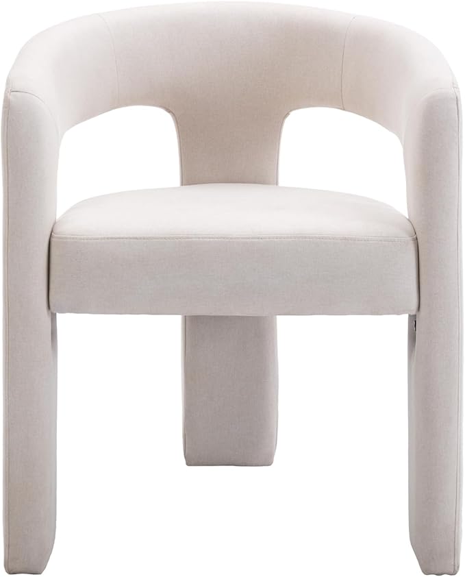 DAYALANE Modern Barrel Dining Chairs Set of 6, Upholstered Accent Kitchen Chair with Arms Comfy Linen Fabric Side Chair for Living Room/Home Office/Reception, Linen Cream