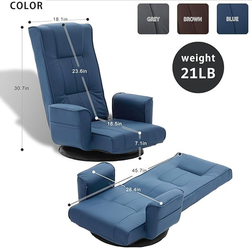 360 Degree Swivel Floor Chairs for Adults, Faux Leather Gaming Floor Chair with Back Support, 14 Angles Adjustable Comfortable Floor Lounge Chair Folding Video Game Chairs Office Bedroom