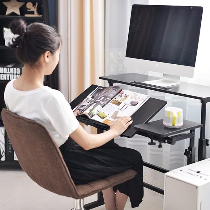 DlandHome Computer Desk, Adjustable Rolling Desk Standing Desk, 31.5L x 23.6W x 26.4-45.3H inch, Black