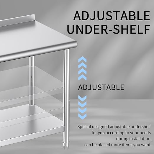 Mioleu Commercial Stainless Steel Table 60 x 24 Inches Heavy Duty Prep & Work Metal Desk with Blacksplash & Adjustable Undershelf for Kitchen Restaurant Home Garage Warehouse