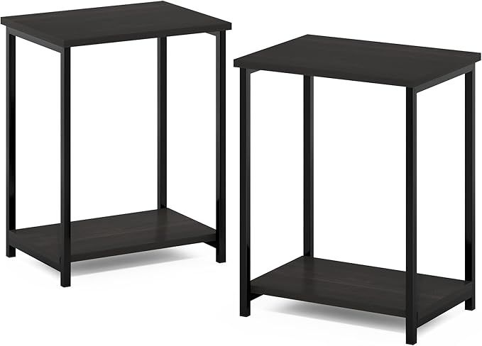 Furinno SIMPLISTIC Side Table Set of 2, 2-Tier Modern Metal Frame End Table with Open Shelf, Night Stand, Bedside Table, for Living Room, Bedroom, Espresso
