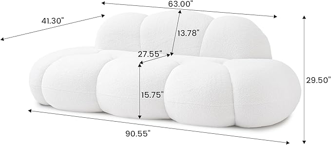 JACH Cloud Shaped Couches for Living Room, Modern Comfy Upholstered Sofa, Cloud Shaped Leisure Sofa, Upholstered Couch for Bedroom, Apartment, Small Space (White, No Assembly Required)