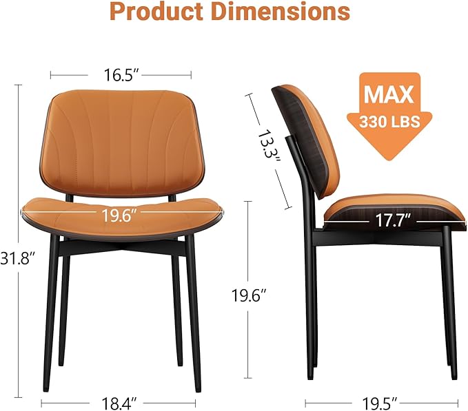 YaFiti Dining Chairs Set of 8, Mid Century Modern Dining Room and Kitchen Chairs, Upholstered PU Leather Chairs with Walnut Bentwood and Metal Legs, Orange