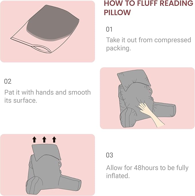Unisakey Portable Reading Pillows with Headrest for Bed Sitting Up(Dark Pink Oeko-Tex), Velvet Back Pillow with Arms & Pockets for Adults, Support Memory Foam Bed Pillow for Dorm/Watching/Gaming