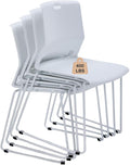White Stacking Chairs Set of 4, Modern Stackable Office Chairs with Wide Plastic Seat & Metal Sled Base for Waiting Room Break Room Conference Church Banquet Lobby