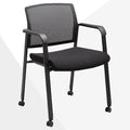 CLATINA Rolling Conference Chairs, 1 Pack Stackable with Wheels and Paddle, Ergonomic Mesh Back and Arms for Meeting, Training Room & Home Office (Black)