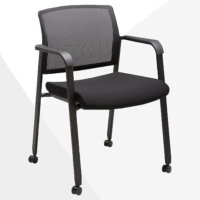 CLATINA Rolling Conference Chairs, 1 Pack Stackable with Wheels and Paddle, Ergonomic Mesh Back and Arms for Meeting, Training Room & Home Office (Black)