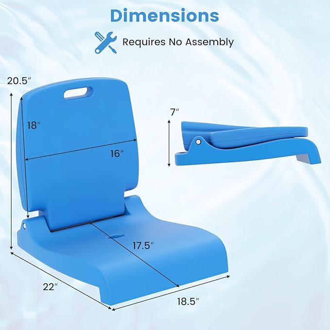 Goplus Poolside Chair for Edge of Pool, Foldable Portable Flip Seat w/Back Support & 2 Handles, Lightweight Outdoor Camping Chair for Stadium, Tailgating, Fishing, Boats, Beach (Blue, 2 Packs)