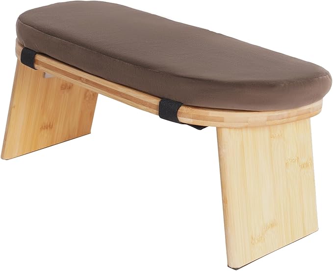 LYNICESHOP Meditation Bench,Foldable and Ergonomic Meditation Stool for Yoga and Prayer, Portable Kneeling Bench with Cushion,Comfortable Seiza and Cross-Legged Sitting (Coffee/Gray/Green) (Coffee)