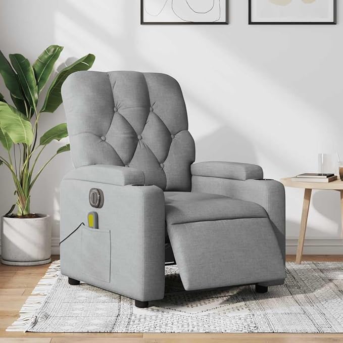 YAFF Electric Massage Recliner Chair with Vibration, Light Gray Fabric, 6-Point Massage, Adjustable Recline & Footrest, Cozy Home Lounge Seating, Perfect for Living Room Relaxation