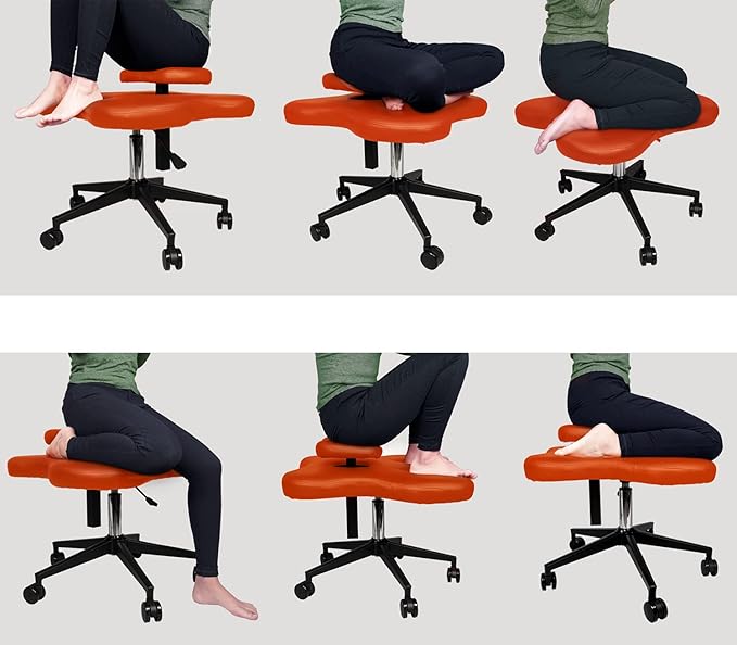 Ergonomic Cross-Legged kneeing Chair, 360° Swivel Meditation Seat for Office Home, Height Adjustable Posture Corrective Seat with Wheels, Criss Cross Yoga Chair for Reducing Back Pain (Orange)