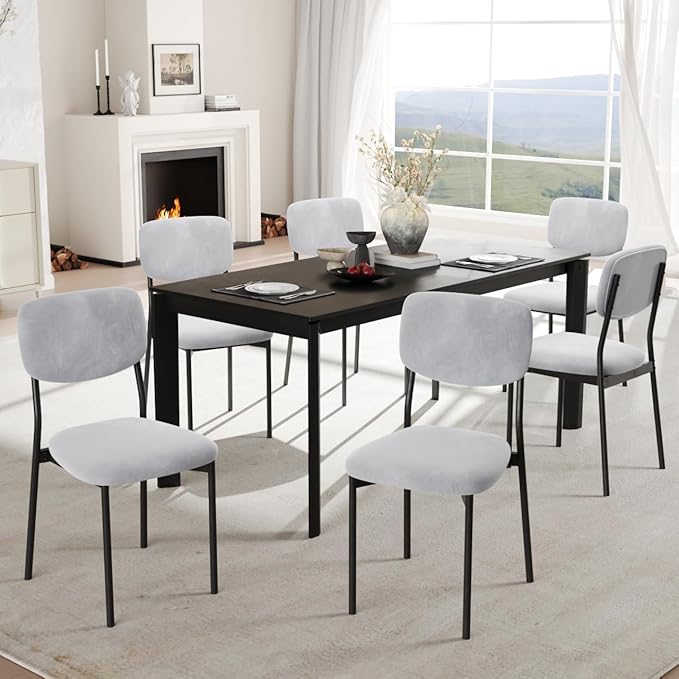 Einhomn Upholstered Dining Chairs Set of 2, Stackable Modern Dining Room Chairs, Kitchen Chairs w/Soft Velvet Backrest & Sturdy Metal Legs for Restaurant, Living Room, Light Grey