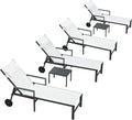 PURPLE LEAF Patio Lounge Chair Set Outdoor Chaise Lounger Aluminum Frame with Armrest 2 Side Table and Wheels for Pool Outside Sunbathing Tanning Recliner Including Pillows White