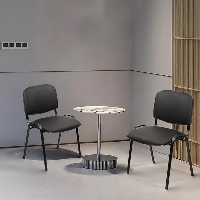 CLATINA Stacking Waiting Room Chairs, PU Leather Armless Office Guest Chair with Metal Frames, Stackable Conference Room Chairs No Wheels for Reception Lobby Side Training School, Black Set of 5
