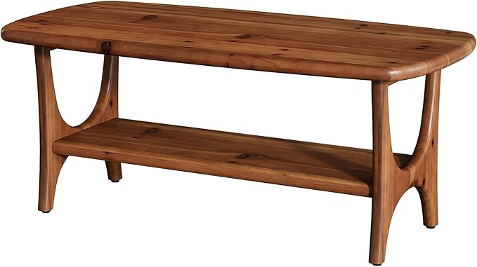 Solid Wood Coffee Table, 47.24” Mid-Century Modern Rectangle Living Room Table, 2-Tier Center Table for Living Room