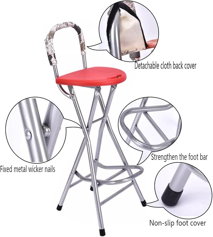 Folding Bar Stools with Back,28IN Tall Folding Stools Chairs Counter Height Foldable Dining Chairs,for Kitchen Counter Room Home Camping Indoor Outdoor(Red Seat Board)