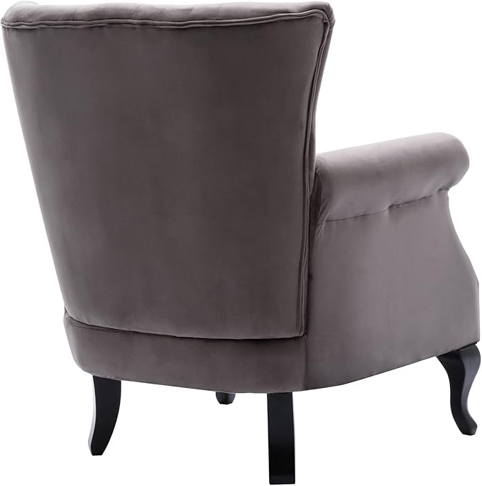 Janoray Mid Century Modern Accent Chair Upholstered Armchair Comfy Velvet Fabric Single Sofa with Tufted Wingback for Small Spaces Bedroom Living Room, Grey