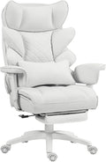 Dowinx Big and Tall Office Chair with Pocket Spring Cushion,High Back Computer Gaming Chairs with Adjustable Armrests,Executive Desk Chairs with Lumbar Support and Footrest,Fabric-White