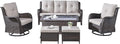 Rilyson Wicker Patio Furniture Set - 6 Piece Rattan Outdoor Sectional Conversation Sets with 2 Swivel Rocking Chairs,2 Ottomans,1 Sofa and 1 Coffee Table for Porch Deck Garden(Brown/Beige)
