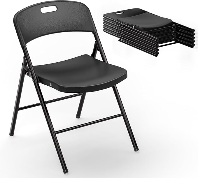 VINGLI Folding Chairs, Plastic Foldable Chair, Capacity up to 350 lbs, Portable Seating for Indoor Outdoor Events Parties Camping Work School Commercail (6, Black)
