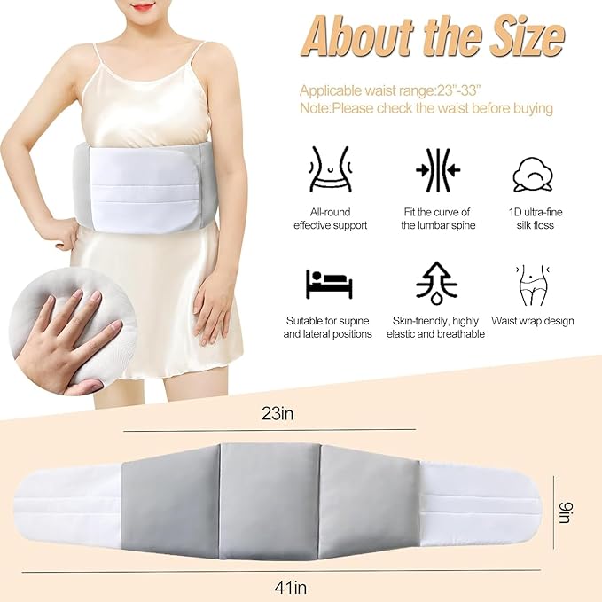 Aromacore Sleeping Back Support Pillow, Adjustable Lumbar Support Cushion with Ergonomic Curve, Breathable Ice Silk Cotton, 360° Wraparound Design for Bed, Office Chair & Car Seat