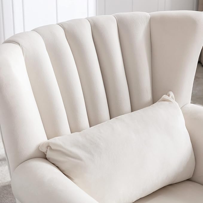 LZAREAL Accent Reading Arm Chairs Midcentury Modern Comfy Corner Sofa Chair, Wingback Waiting Room Club Chair with Tufted Back for Living Room/Bedroom/Reception Room, Velvet Cream