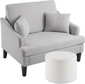Bezseller Oversized Accent Chair with Ottoman - 33.5'' Wide Seat Comfy Armchair with 2 Pillows, Upholstered Big Reading Chair, Modern Single Sofa Chair for Living Room Bedroom Office, Grey/Beige