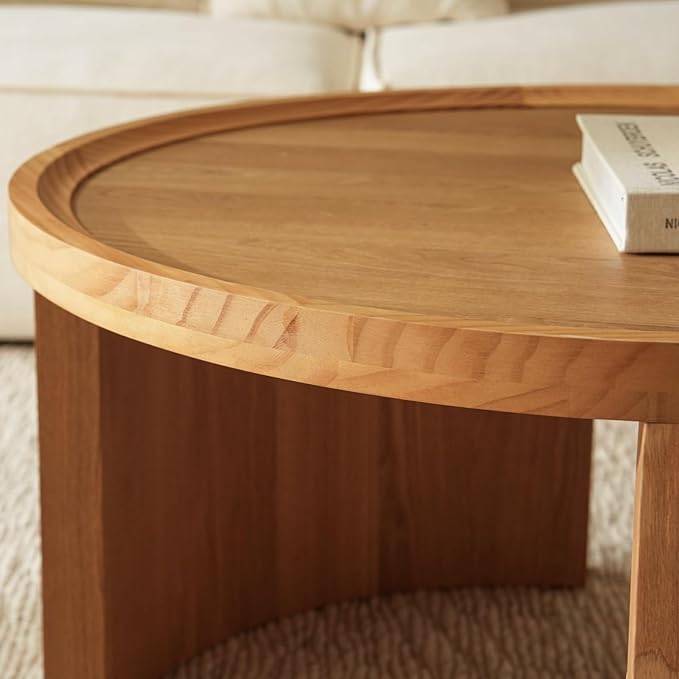 FAME HOME Round Nesting Coffee Table Set of 2,31.5" Large & 18" Small Low Tables with Wood Look Top,Space-Saving Side Tables for Living Room,Bedroom,Office,Minimalist Center Table Set (Brown, L+S)