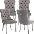 YeahFurn Mid Century Modern Dining Chairs Set of 4, Grey Velvet Upholstered Tufted Back, Kitchen & Dining Room Chairs, Brushed Silver Metal Legs, Nailhead Trim, Sillas para Comedor (Gray, 4 Pcs)