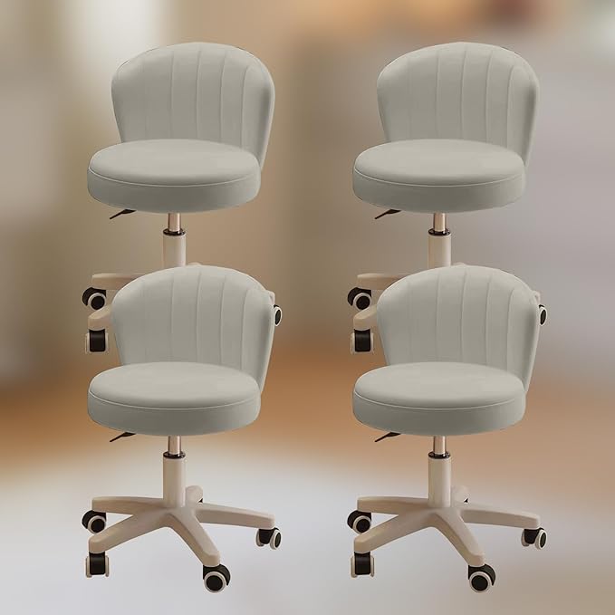 HDHNBA Small Desk Chair Round Rolling Chair with Back PU Leather Height Adjustable Swivel Vanity Work Computer Stool Chair for Home Office Bedroom, Set of 4