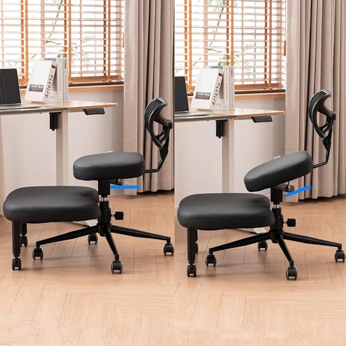Ergonomic Cross Legged Chair with Wheels, Versatile Kneeling Chair for Home and Office, Adjustable Back Support,Black