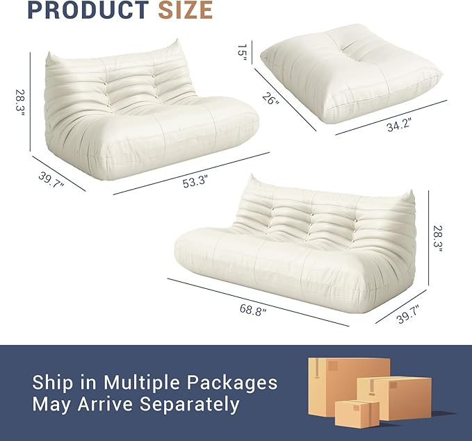 Fireside Chair Lazy Floor Sofa Set, Cozy Memory Foam Bean Bag Chairs, Faux Leather Giant Bean Bag Chair Sofa, Armless Foam Couch Lounger Tatami Recliner for Living Room Bedroom Dorm Office