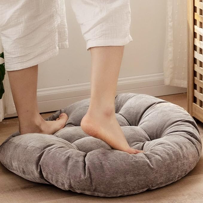 Sexysamba Round Floor Seat Pillows Cushions 22" x 22", Soft Thicken Yoga Meditation Cushion Pouf Tufted Corduroy Tatami Floor Pillow Reading Cushion Chair Pad Casual Seating for Adults & Kids, Grey