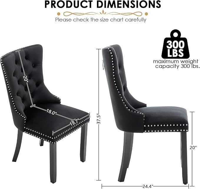 Kiztir Velvet Dining Chairs Set of 6, Upholstered Dining Room Chairs with Ring Pull Trim and Button Back, Luxury Tufted Dining Chairs for Living Room, Bedroom, Kitchen (Black)
