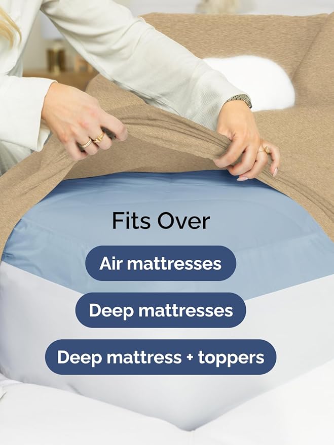 Extra Deep Pocket Split King Sheets - 5 Piece Breathable & Cooling Bed Sheets - Hotel Luxury Bed Sheet Set - Soft, Wrinkle Free & Comfy - Easily Fits Extra Deep Mattresses - Heathered Tan Sheets Set