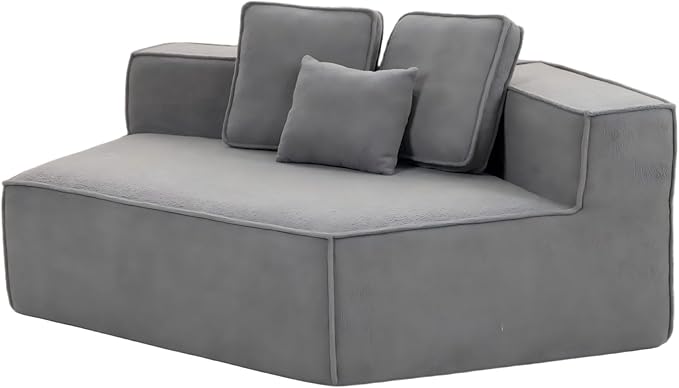 EPOFIT 1-Seater Teddy Fleece Modular Sofa Chair, Low-Profile Floor Seat with Wide Cushion and All-Foam Support, Right-Facing Design, Compressed Packaging – Blue Gray