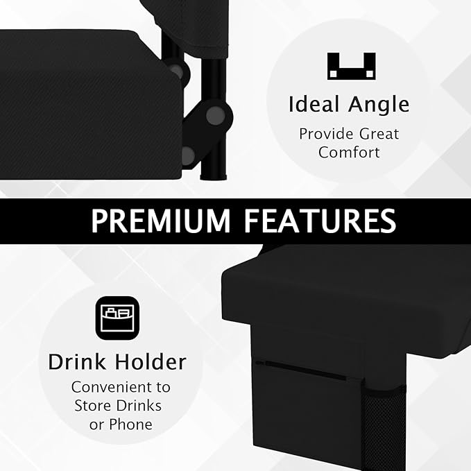 2pcs Stadium Seat for Bleachers with Back Support，Portable Bleacher Chairs with Back and Cushion，Includes Shoulder Strap and Cup Holder