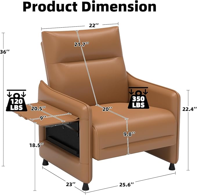 Tbillionnext Upholstered Accent Sofas Set of 2, Modern Faux Leather Sofa Chairs with Hidden Foldable Tray & Side Pocket, Rear Contour Arm Design, Small Accent Sofas for Living Room, Brown