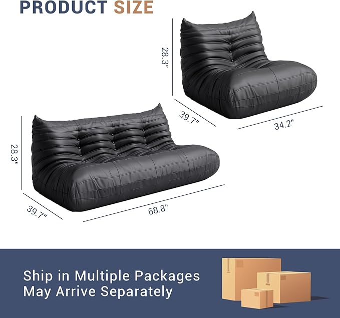 Fireside Chair Lazy Floor Sofa Set, Cozy Memory Foam Bean Bag Chairs, Faux Leather Giant Bean Bag Chair Sofa, Armless Foam Couch Lounger Tatami Recliner for Living Room Bedroom Dorm Office