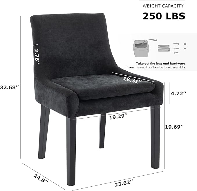 Modern Dining Chairs Set of 6, Upholstered Corduroy Dining Room Chairs with Wood Legs, Mid-Back Padded Kitchen Side Chairs for Dining Room, Black
