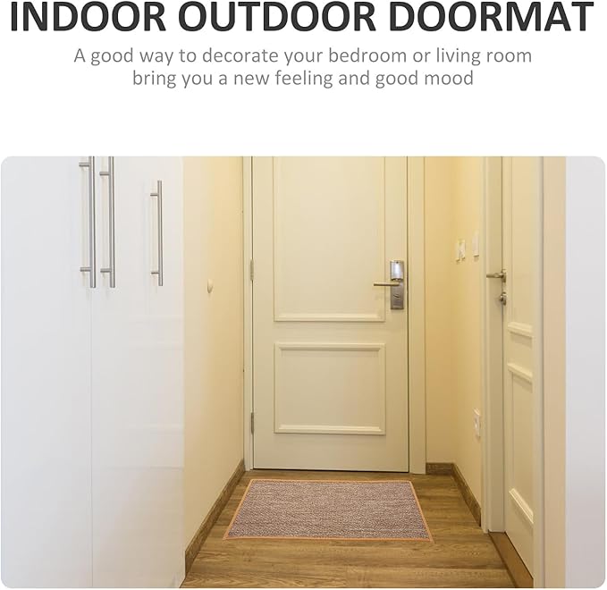 Anti-Skid Linen Kitchen Floor Mat with Rubber Backing Washable Brown Cushion Rug for Indoor Outdoor Entryway Non-Slip Patio Floor Pad for Bathroom Kitchen and Wet Areas